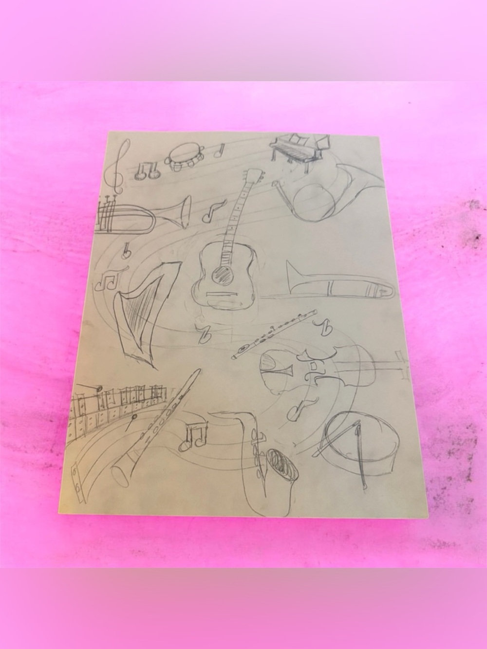 Hand-Drawn Musical Instruments Art Print in White